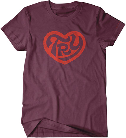 mandy harvey "try" heart unisex shirt (maroon shirt with red ink)